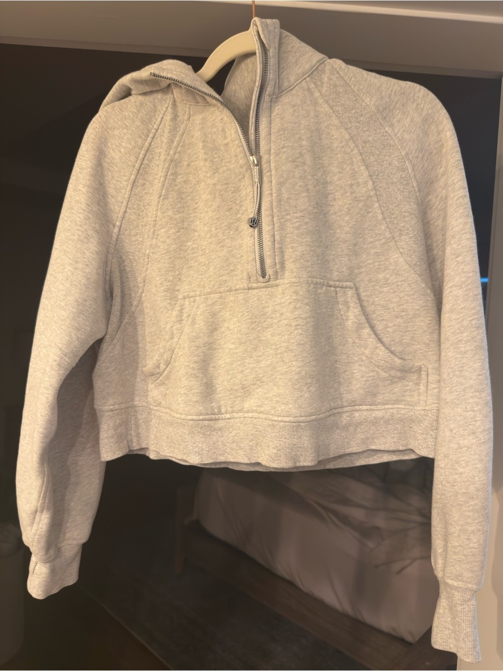 Lululemon Cropped Light Gray Half-Zip Hoodie